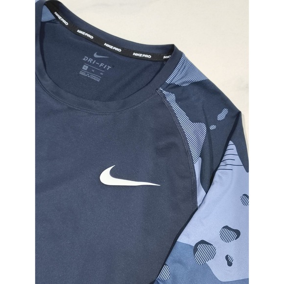 Nike Pro Shirt Mens XL Navy Blue Camo Dri-FIT Fitted Long Sleeve - Picture 2 of 10